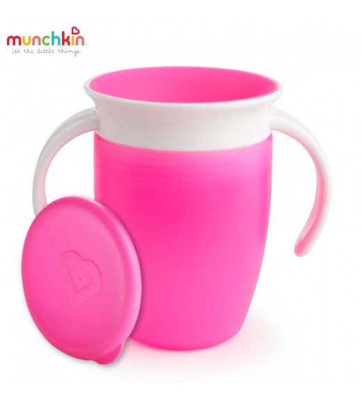 CỐC TẬP UỐNG 360 ĐỘ CHỐNG ĐỔ MUNCHKIN CÓ NẮP (207ML-HỒNG)
