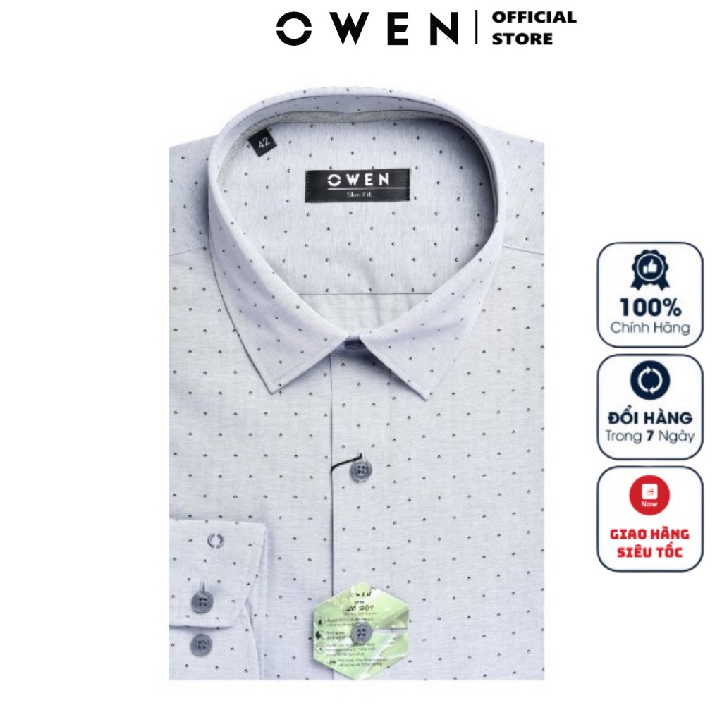 Áo Sơ Mi Nam Dài Tay Owen AS22941D Somi Công Sở Cao Cấp Màu Ghi Xám Chấm Bi Dáng Ôm Không Túi Chất Lô Hội Mềm Mát