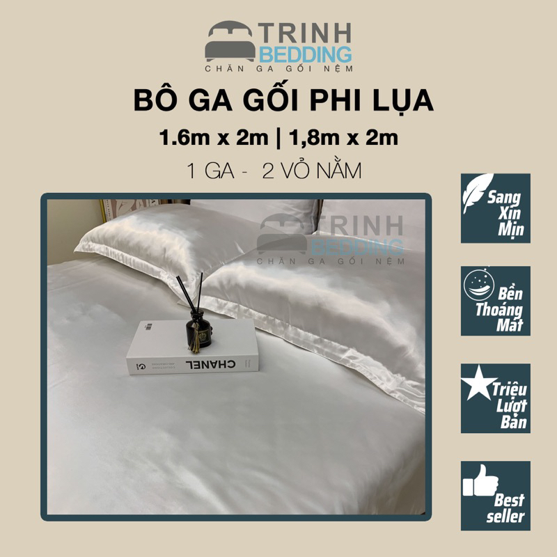 Sét Ga giường ( Bộ đồ giường phi lụa ) 3 Sản phẩm ( 1 Ga trải + 2 vỏ nằm ) Trinhbedding