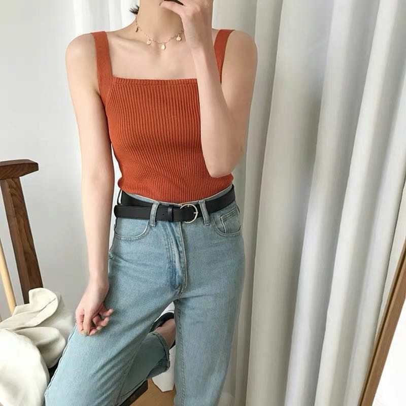 Ms231 áo 2 dây len tăm bản to cổ vuông