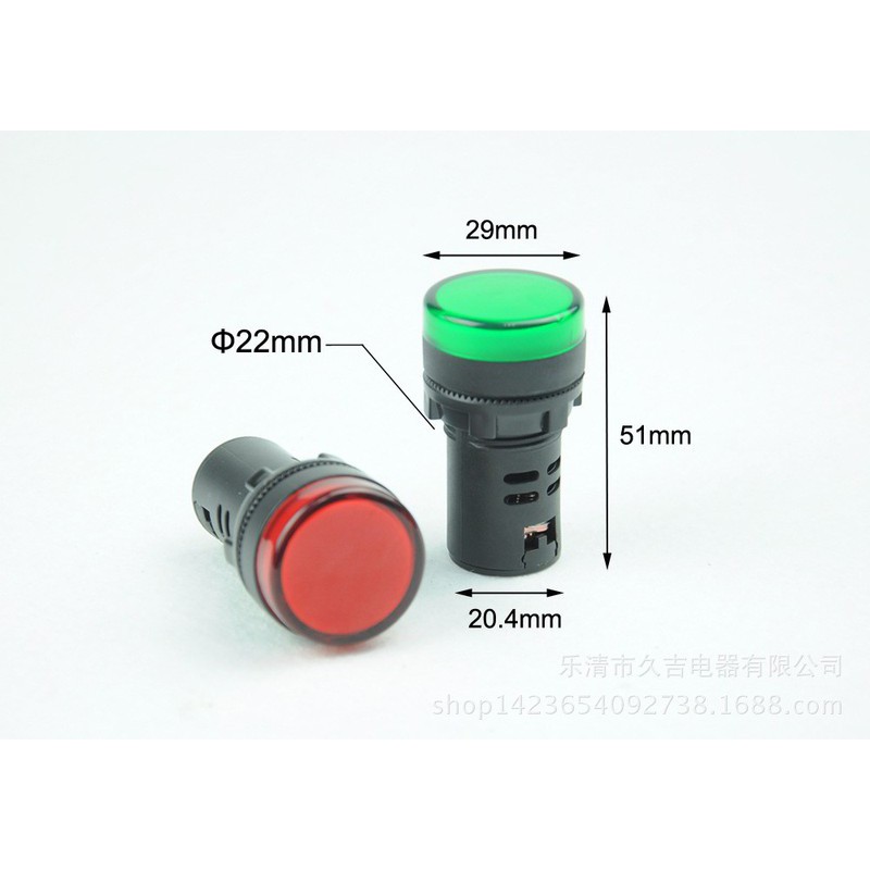 Đèn báo pha phi 22mm 220V có 3 màu xanh, đỏ, vàng