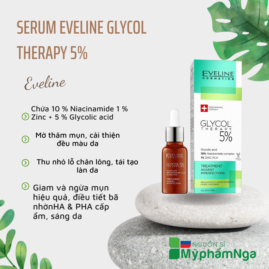 Serum Eveline Glycol Therapy 5% giảm mụn, se khít chân lông