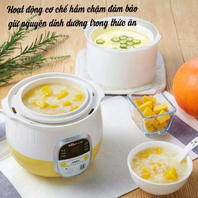 Nồi nấu cháo mini ninh hầm cách thủy Bear 0,8L ( có lồng hấp)