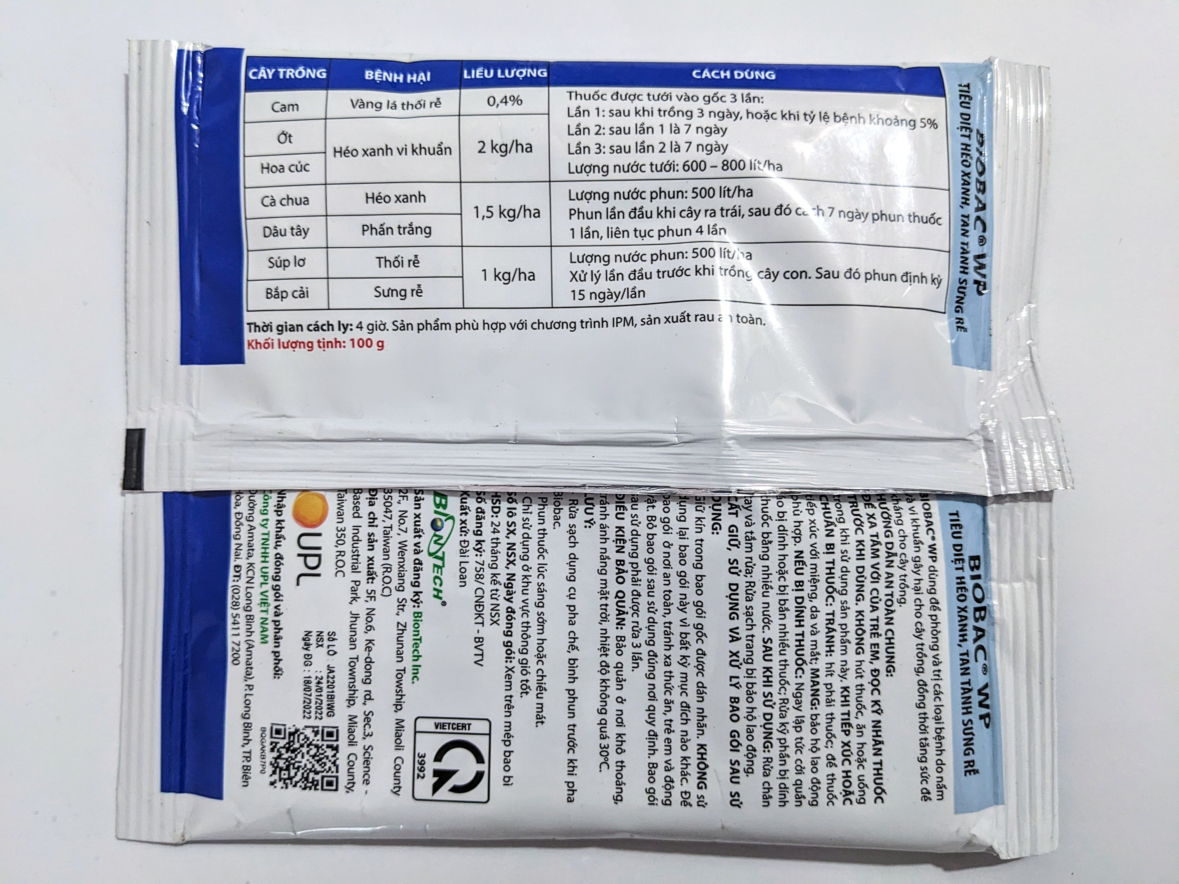 Thuốc Biobac Wp (gói 100g) trị héo xanh, sưng rễ