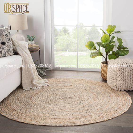 Round hyacinth floor rug natural color D150cm