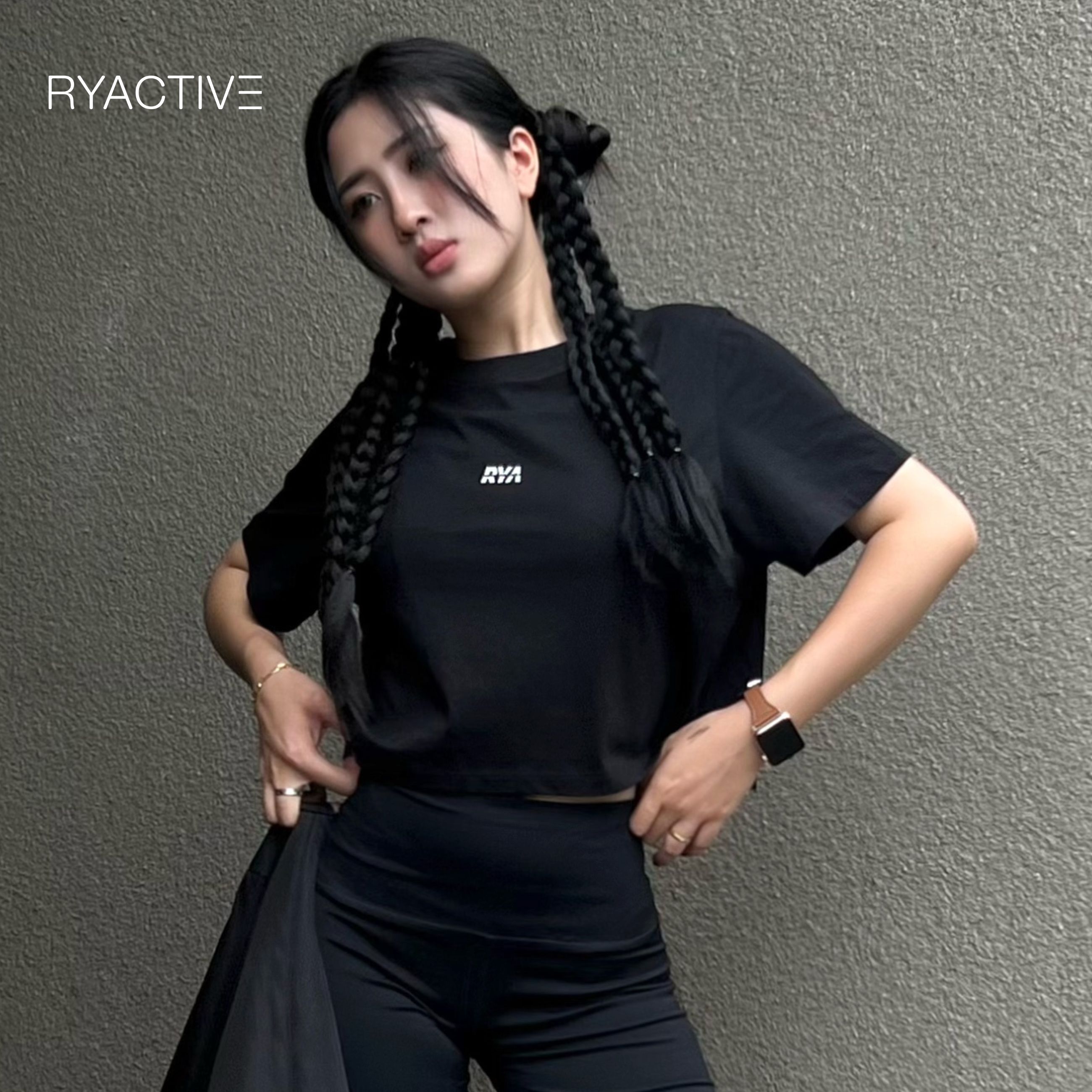 Áo thun croptop freesize RYACTIVE - COMFY CROPTOP Black