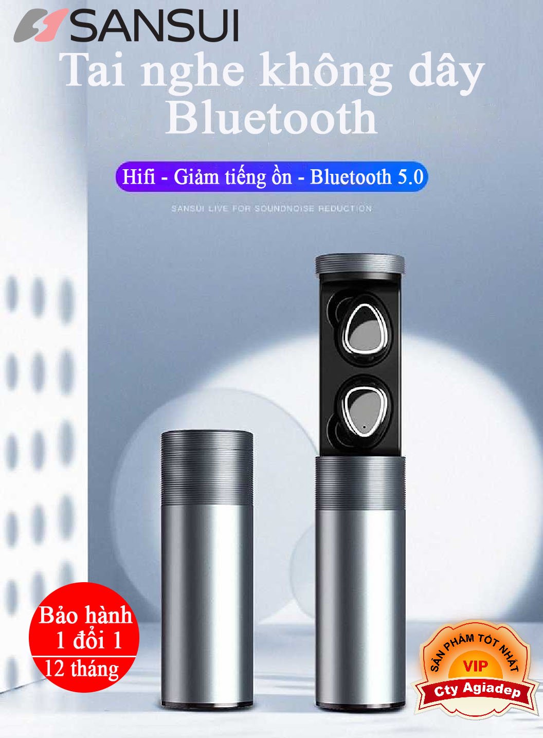 Tai nghe Bluetooth không dây Sansui - Tuyệt đỉnh âm thanh HiFi cảm ứng Super Quality Sound(Kèm Dock sạc pin 5-6 ngày dùng) - Nhập khẩu Agiadep.com