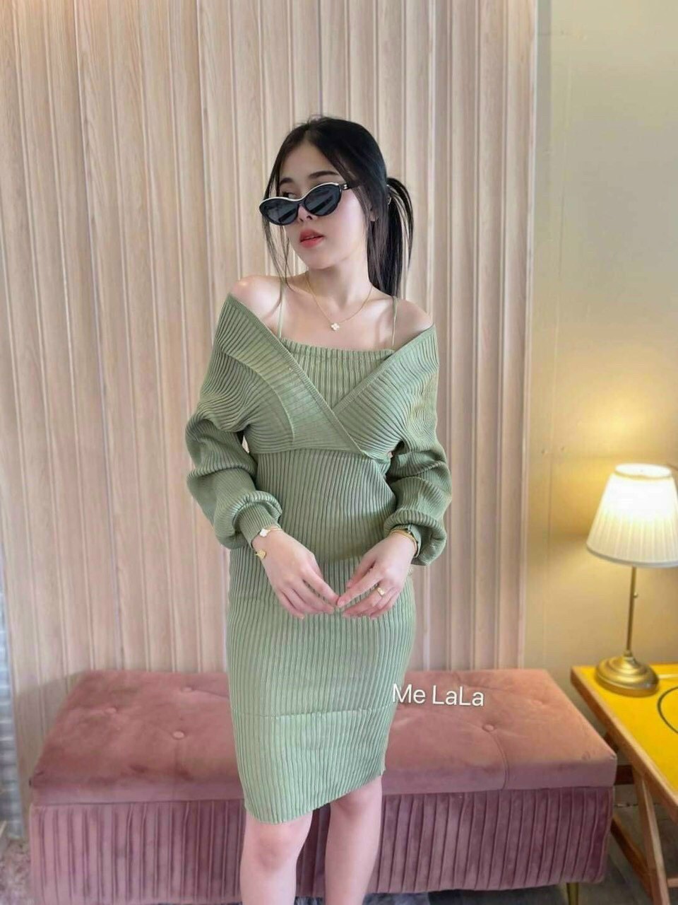 Đầm ôm body phối cánh dơi - Chất Thun gân co giãn đẹp - Freesize