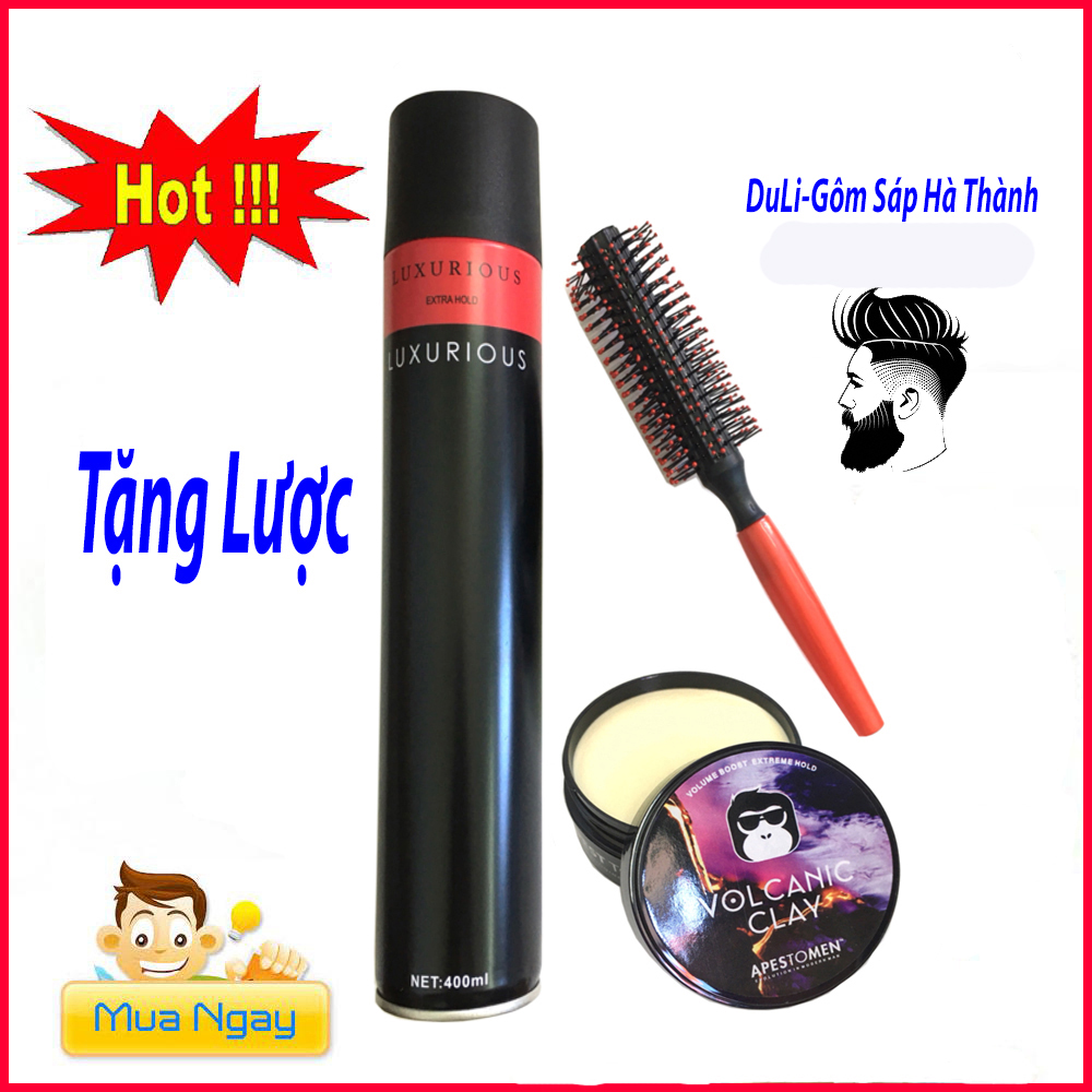[Tặng Lược ] Combo Gôm Xịt Tóc Luxurious 420ml + Sáp Vuốt Tóc Vocalic Clay (Đen)