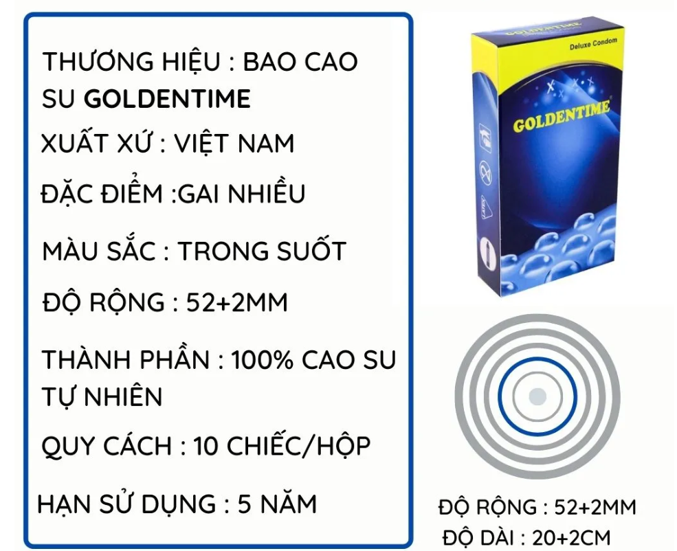 Bao cao su Goldentime, có gai hộp10 chiếc