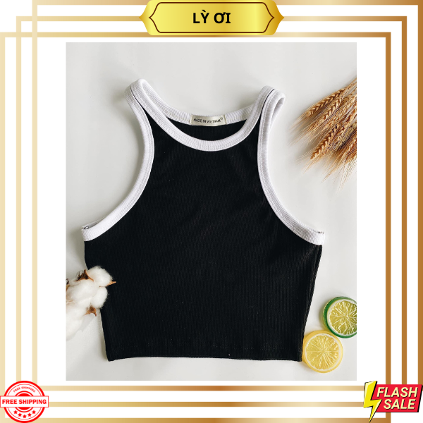 Áo Croptop BA LỖ PHỐI VIỀN Basic Trơn Nữ Thun Gân Kiểu Ôm Body_ Lỳ ơi