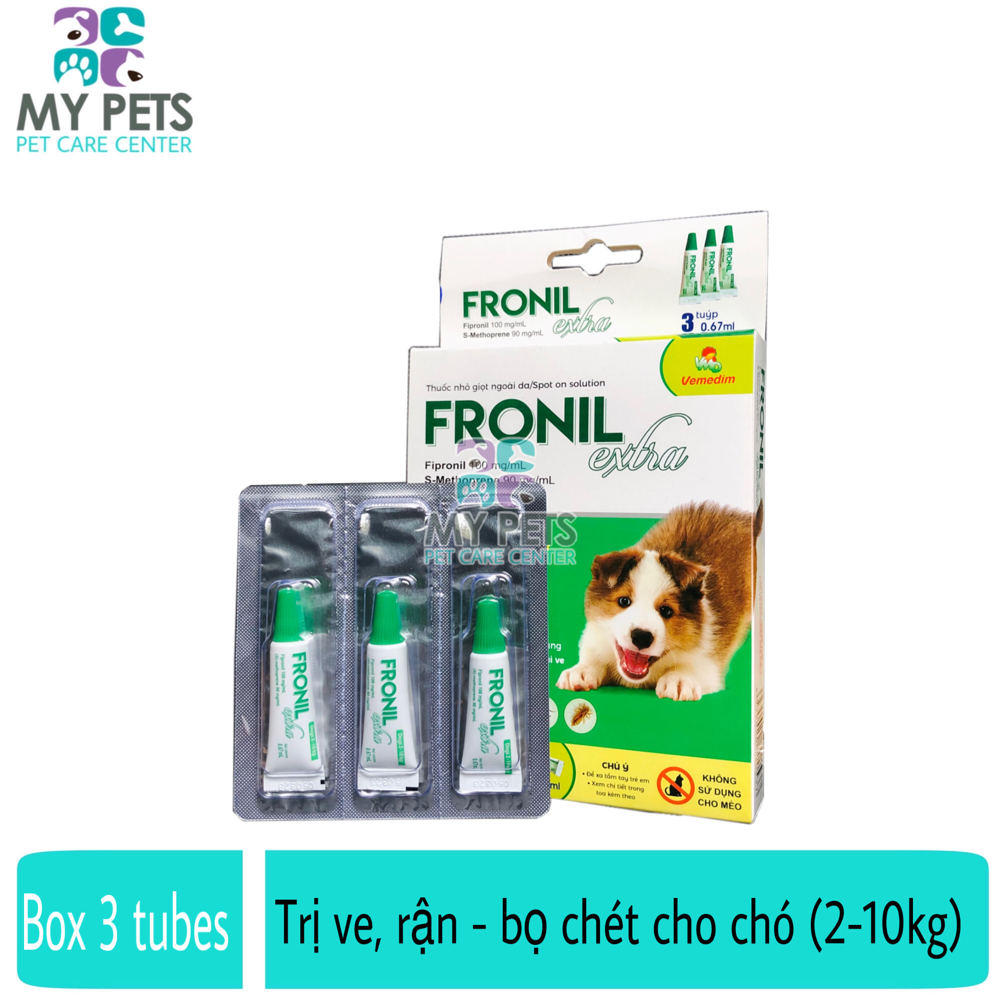 Fronil Extra nhỏ gáy hết ve rận bọ chét cho chó (size 2-10kg) (VMD) - Hộp 3 tuyp. ( 3 tubes. Full box)