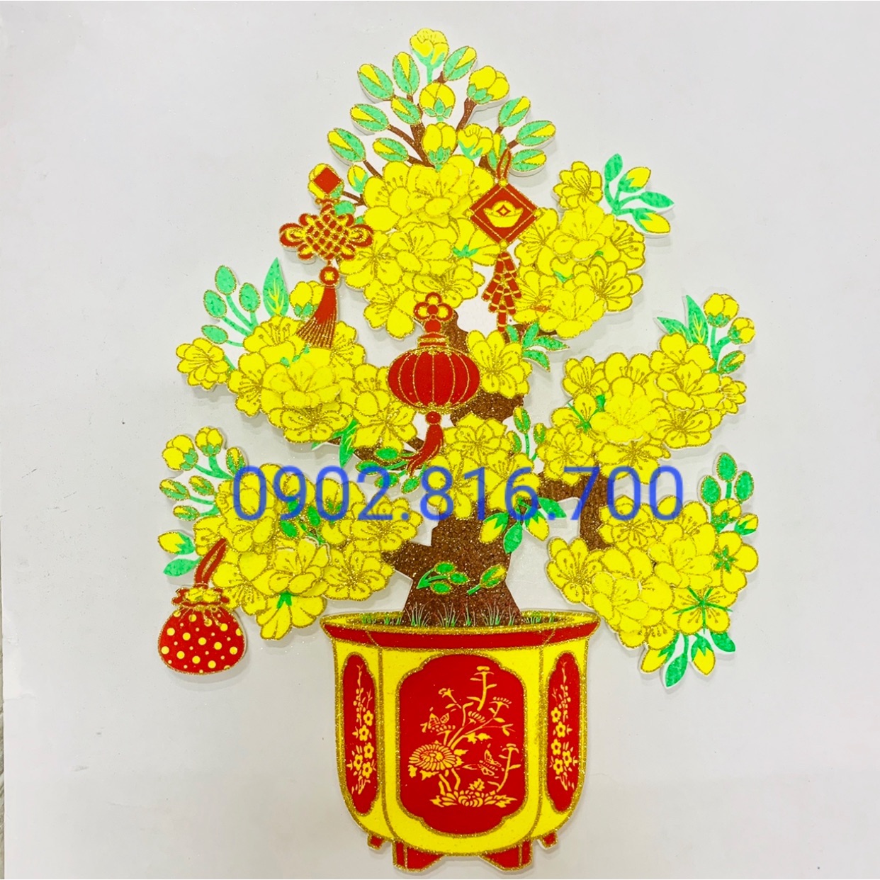 Hình dán hoa mai hoa đào nổi trang trí tết nhỏ