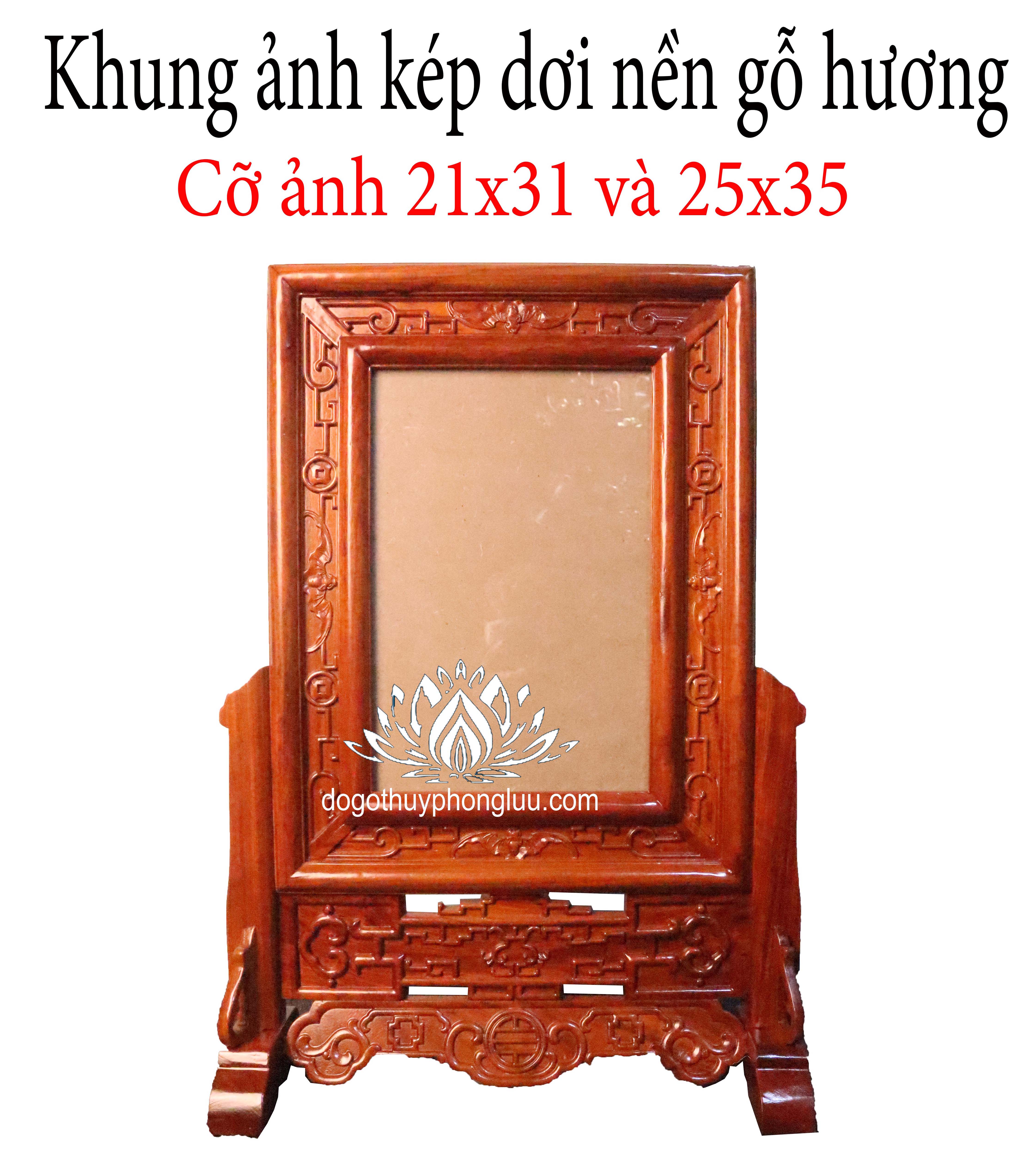 Khung ảnh kép hoa lá tây-khung hình thờ gỗ hương 21x31 và 25x35