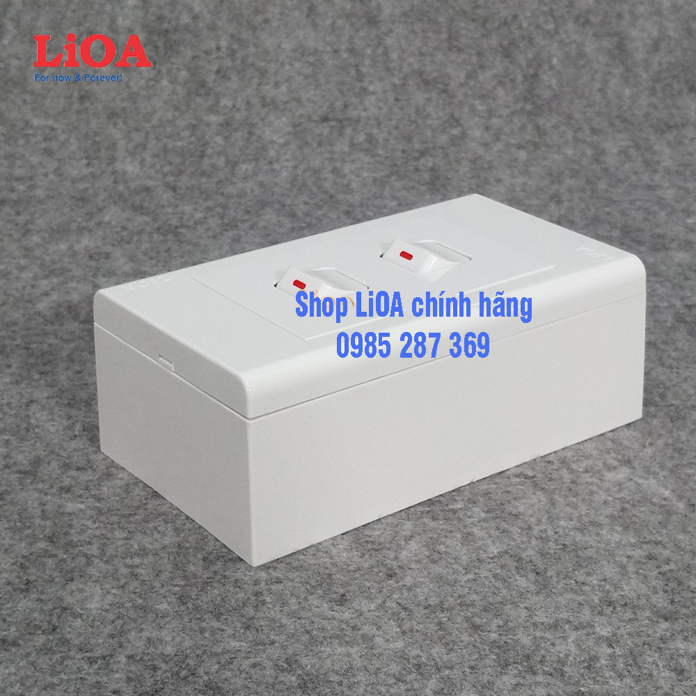 Combo 2 công tắc điện 1 chiều + mặt lỗ vuông LiOA - Lắp nổi
