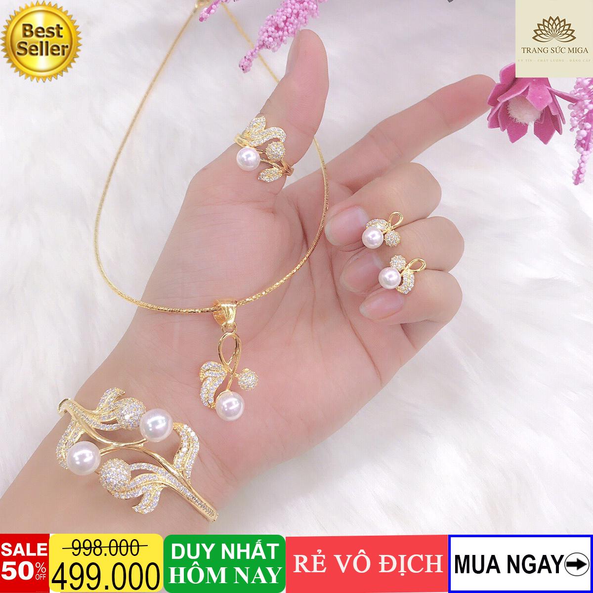 Bộ trang sức bi trắng uốn nhỏ tinh xảo sang trọng thời thượng Trang Sức Miga VB401091957 - đeo đi đám cưới vô cùng quý phái