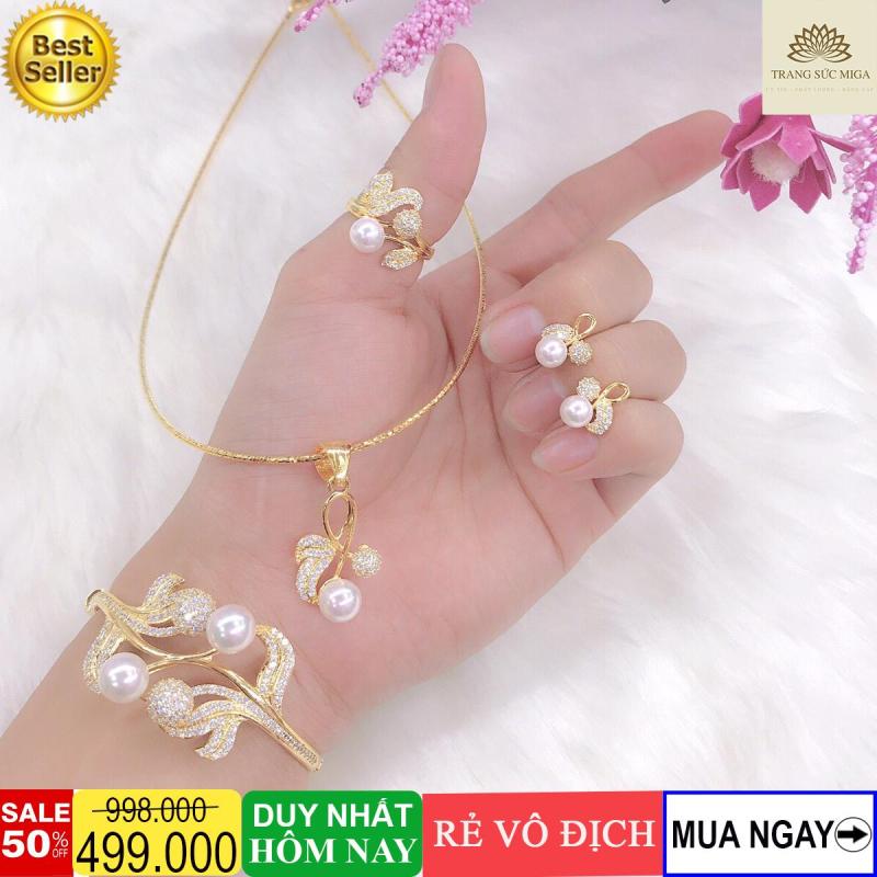 Bộ trang sức bi trắng uốn nhỏ tinh xảo sang trọng thời thượng Trang Sức Miga VB401091957 - đeo đi đám cưới vô cùng quý phái