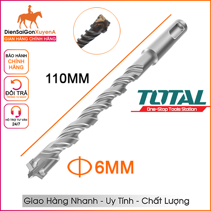 Mũi khoan bê tông đuôi gài 4 cạnh (+) 6MM - 8MM dài 110mm cao 