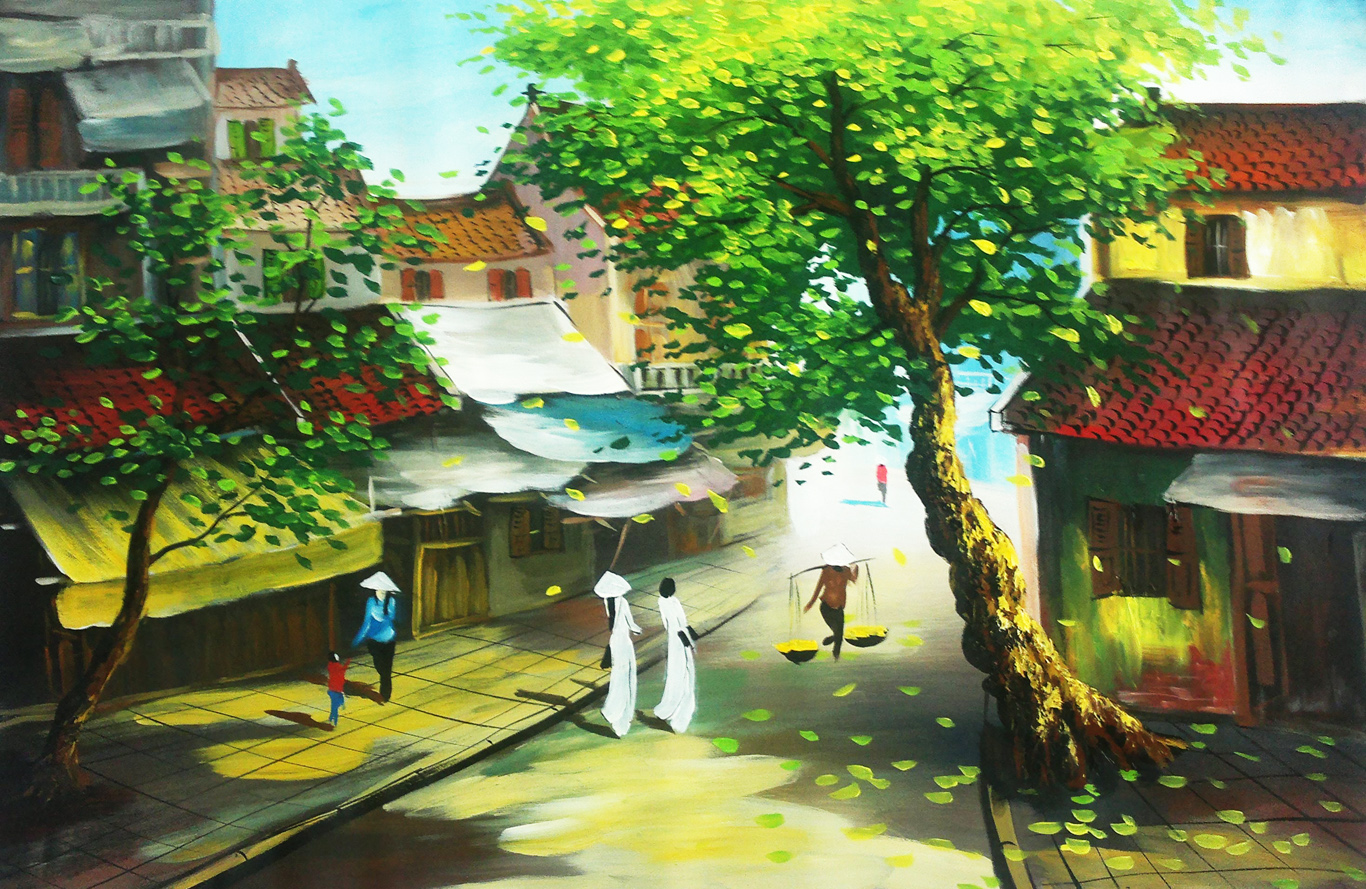 Tranh phong cảnh phố Bát Sứ phố cổ Hà Nội kèm khung tranh 109 