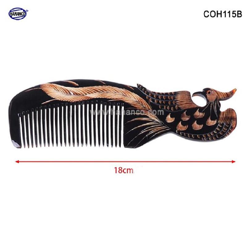 Lược sừng đen hình Phượng - COH115B (Size: L - 18cm)  Quà tặng rất đẹp - Horn Comb of HAHANCO - Chăm sóc tóc cao cấp