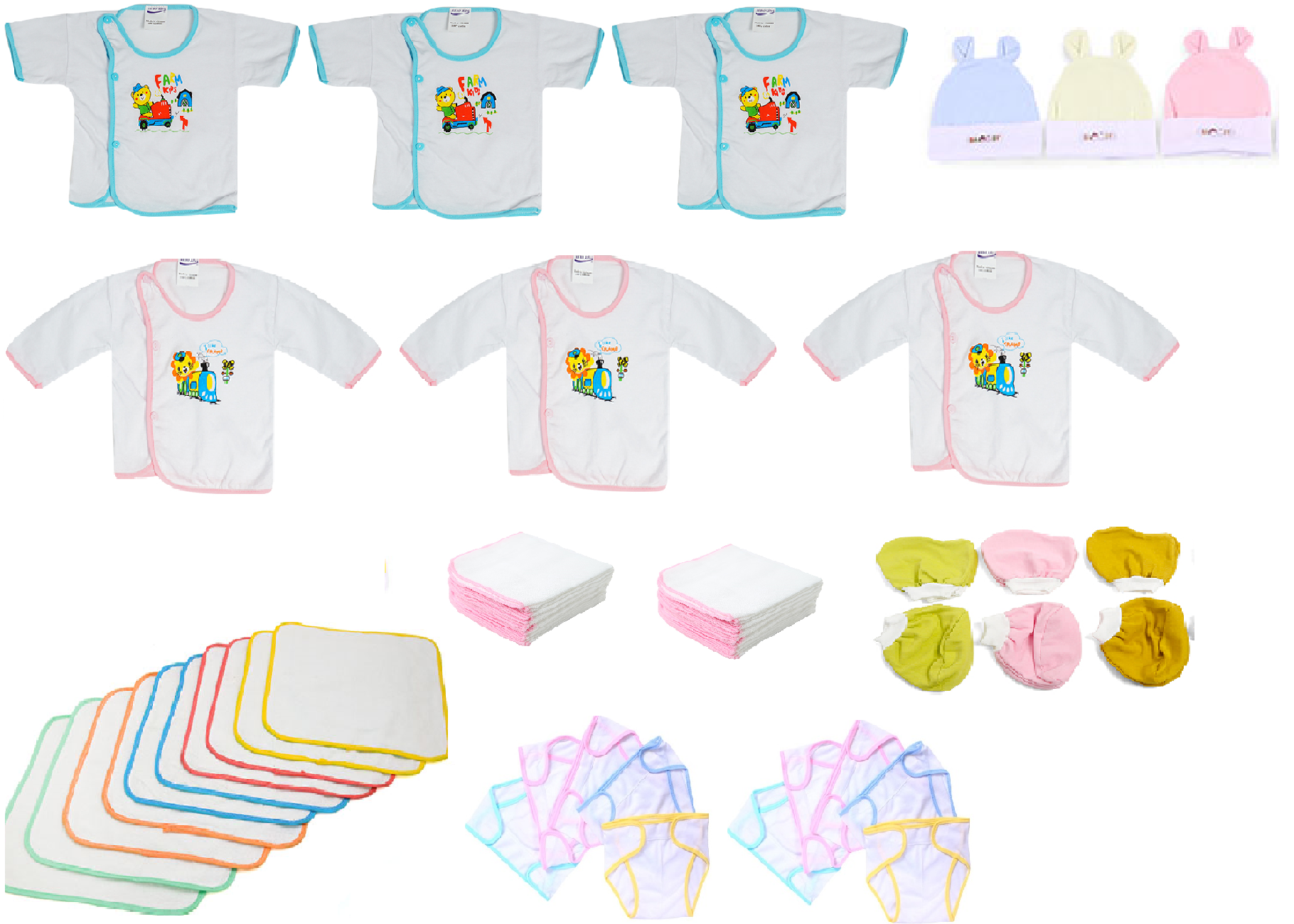 [Mulberry circle] 45 PCs newborn clothing set (3 PCs long sleeve + 3 PCs short sleeve + 3 PCs caps + 6 PCs armrests + 10 PCs milk towel + 10 PCs diaper bags + 10 waterproof diaper covers)