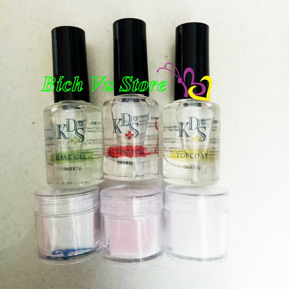 [HCM]Bột nhúng kds (base gel activitor top) 52.5k/chai/15ml set 3 chai/ 157k (set 3 chai +3 hủ bột/ 240k) cam kết hàng đúng mô tả chất lượng đảm bảo an toàn đến sức khỏe người sử dụng