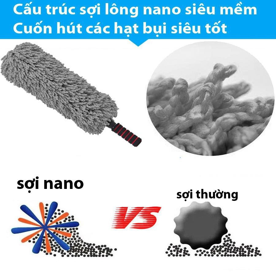 Cây chổi tròn lau bụi bằng sợi dầu, cán dài kim loại rửa xe, dọn nội thất cho xe hơi, xe ô tô, xe tải