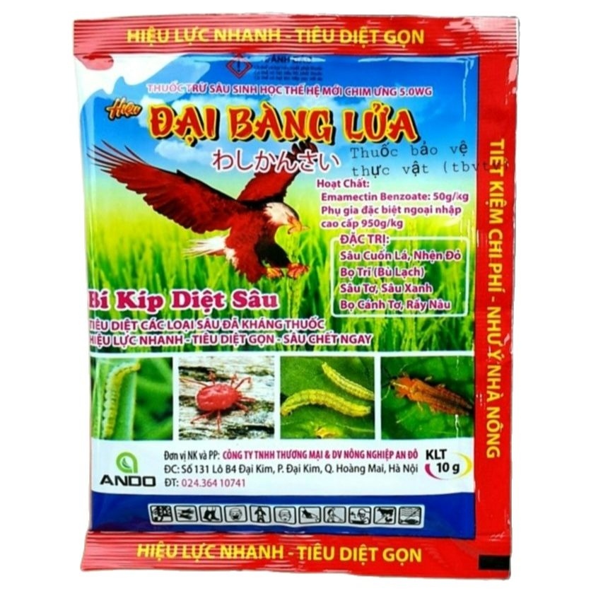 (Combo 10 gói)💎 Đại Bàng Lửa (10gr) Rầy nâu, Bọ cánh tơ, Sâu tơ, Sâu xanh, Nhện đỏ, Sâu cuốn lá, bọ trĩ.. 💖 Thuốc trừ sâu sinh học Chim Ưng 5WG