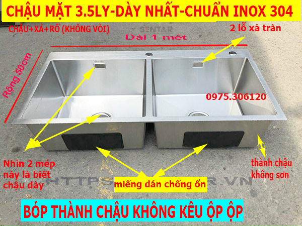 Chậu rửa chén bát 100% inox 304 n4 10050 na.grand không sơn mặt 3.5ly, chậu không sơn và xả chậu và rổ đa năng và xả chậu thoát nước
