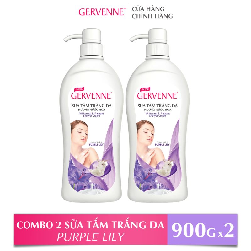 Gervenne Combo 2 Sữa tắm Trắng da Hương nước hoa Purple Lily (900g/chai)