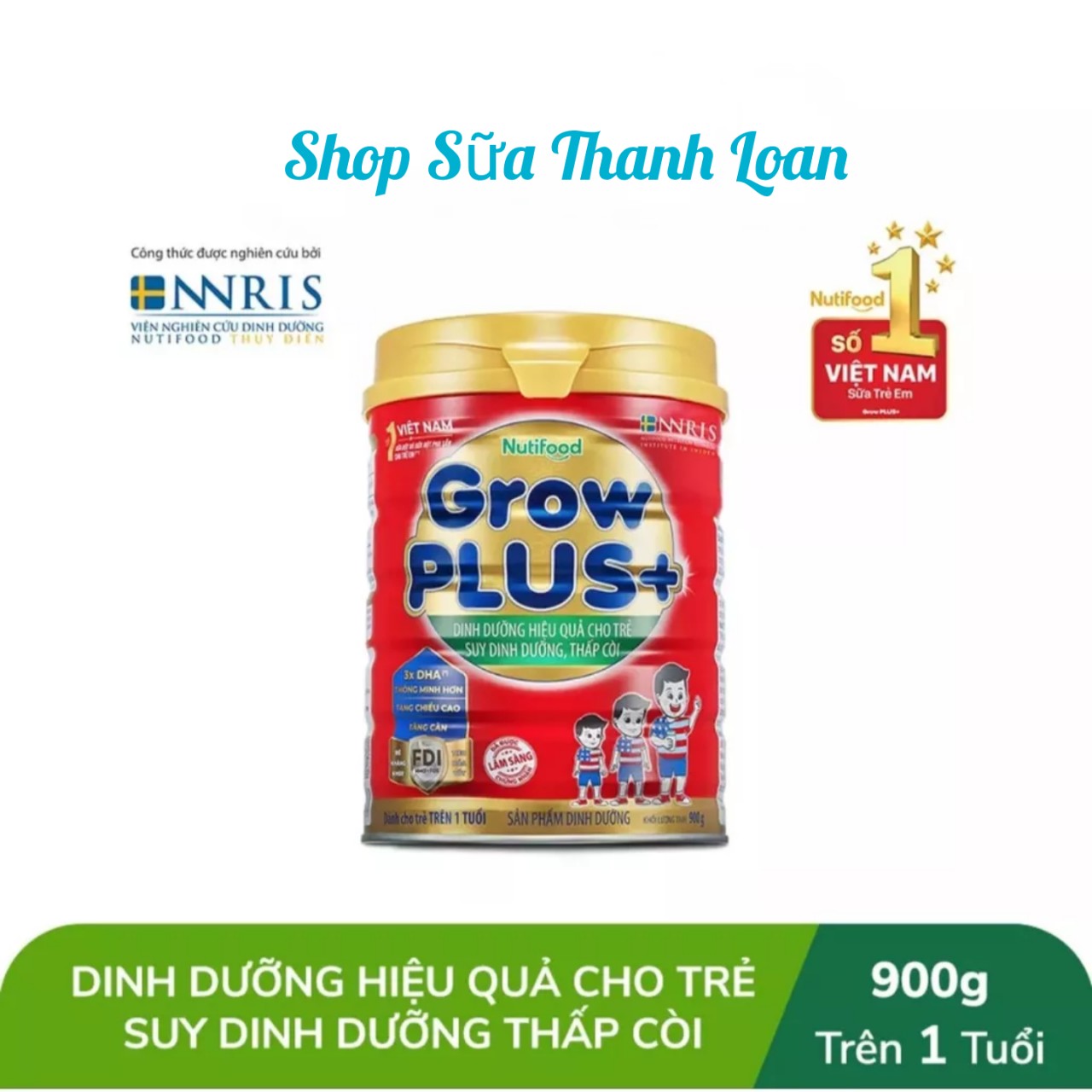 (HSD T3-2026) Sữa Bột Nutifood Grow Plus+ Đỏ - Hộp 900g.