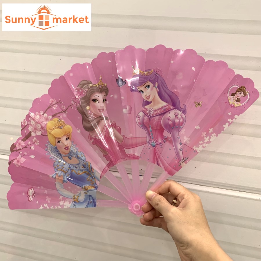 Quạt nhựa cầm tay hoạt tiết công chúa, hoạt hình đáng yêu dài 24cm, đồ chơi  quạt nhựa gấp công chúa cho bé