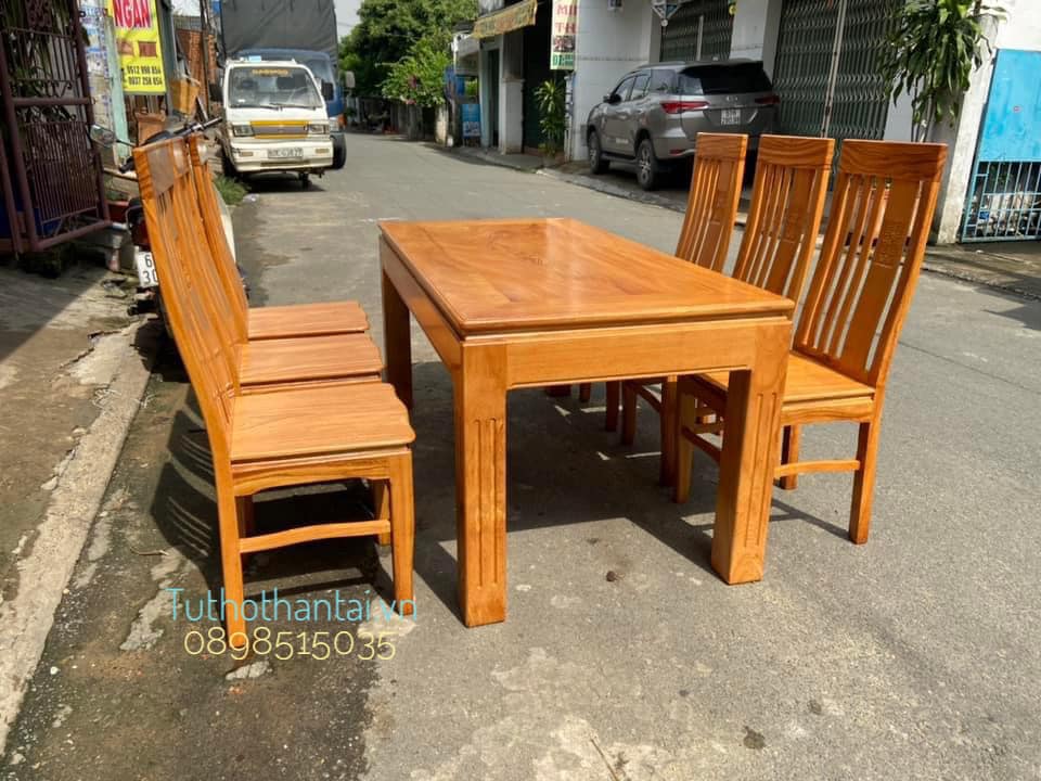 Bàn ăn 6 ghế nan chân vuông - Gỗ Gõ Đõ