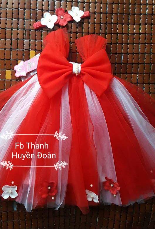 Váy Tutu công chúa Đỏ xen trắng - Nơ