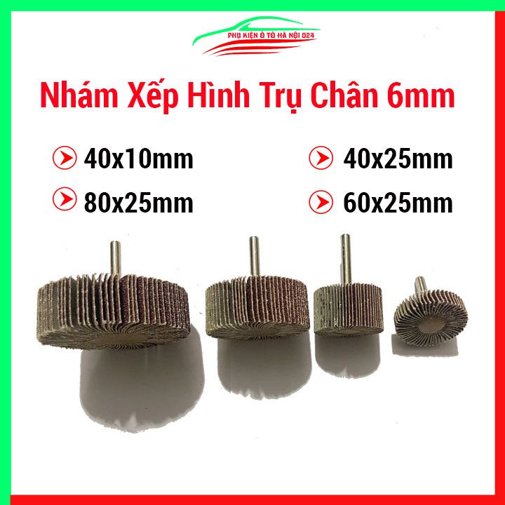 Nhám xếp, ráp mài nhám hình trụ chuôi 6mm gia công gỗ, nhựa, kim loại nhiều kích thước