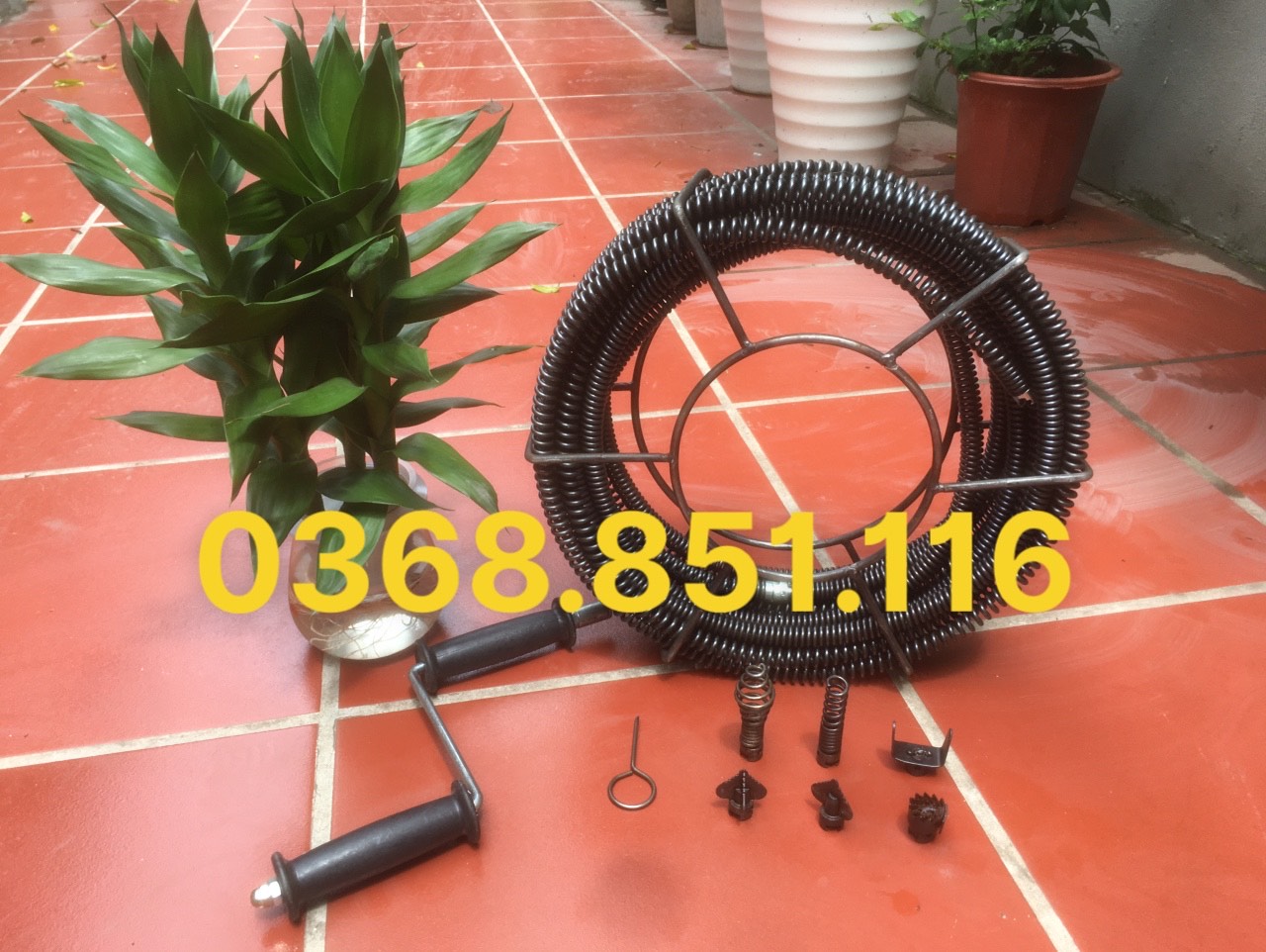 Dây thông cống LÒ XO 3M ( 3M + 6 đầu thông + tay quay......)