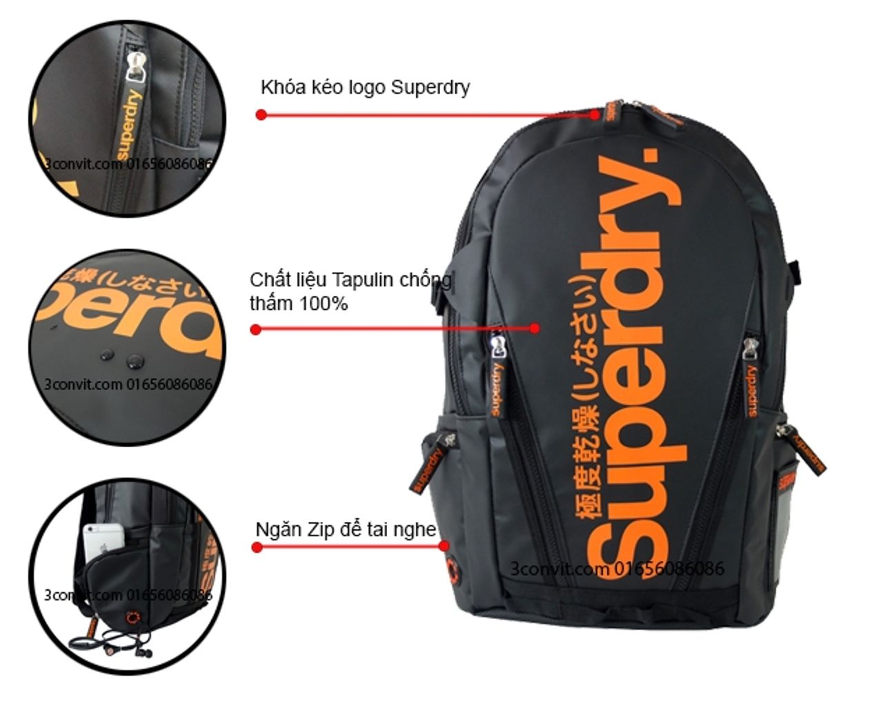 Balo Superdry tiện ích chống nước