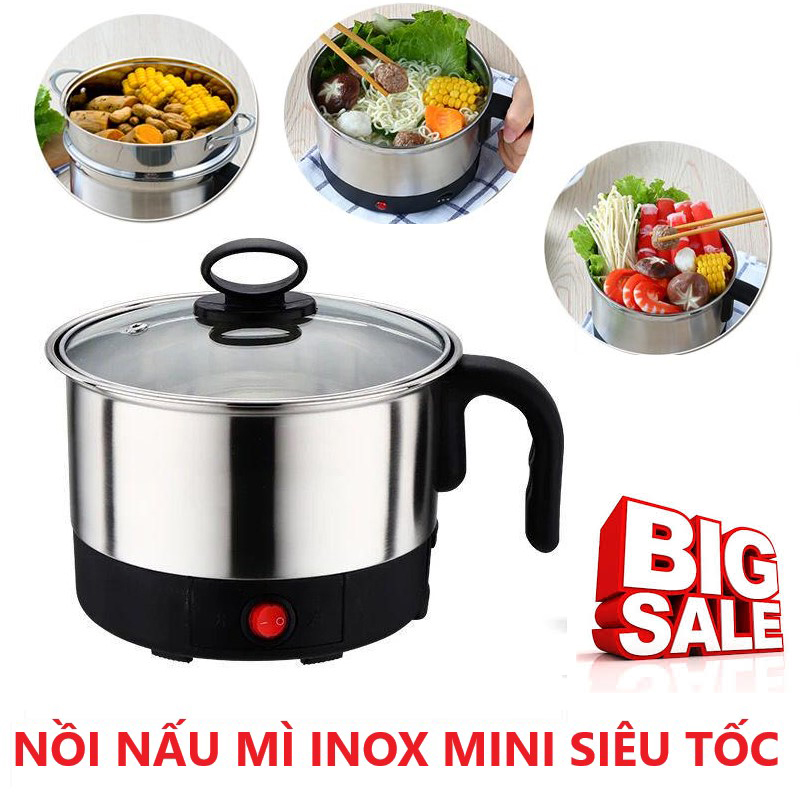 [H] - Ca nấu mì inox mini - nồi nấu mì lẩu đa năng siêu tốc - nồi nấu canh đa chức năng - nồi đun siêu tốc - nồi mì inox Hàn Quốc size 16cm