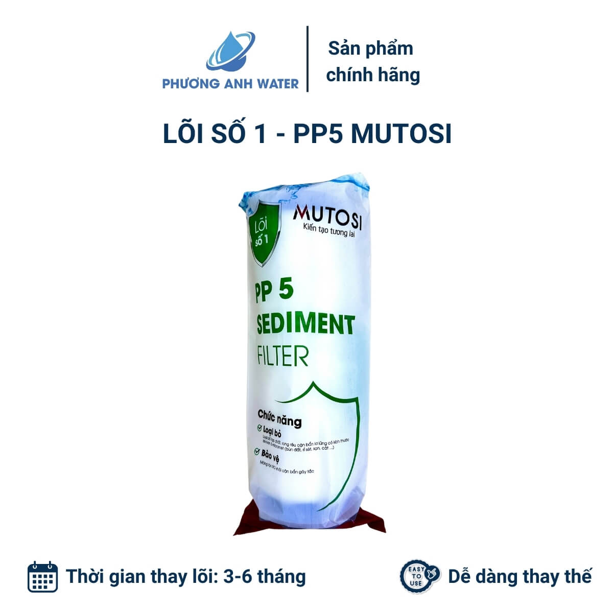 Bộ lõi lọc thô 123, lõi CTO, lõi Cation chính hãng Mutosi, lọc cặn, rỉ sét, xử lý nước cứng, bảo vệ màng RO