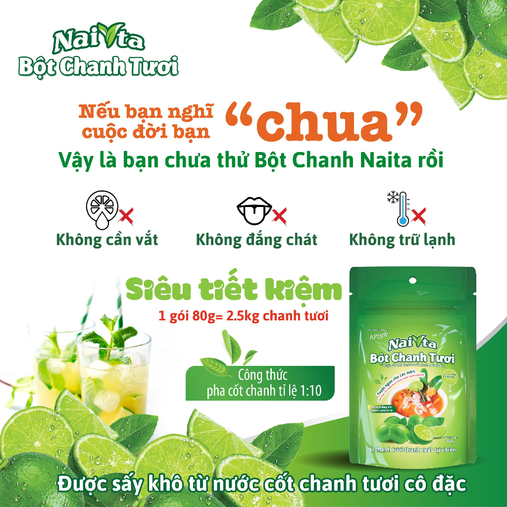 Bột cốt chanh tươi Naita - Gói 80gr & 350gr
