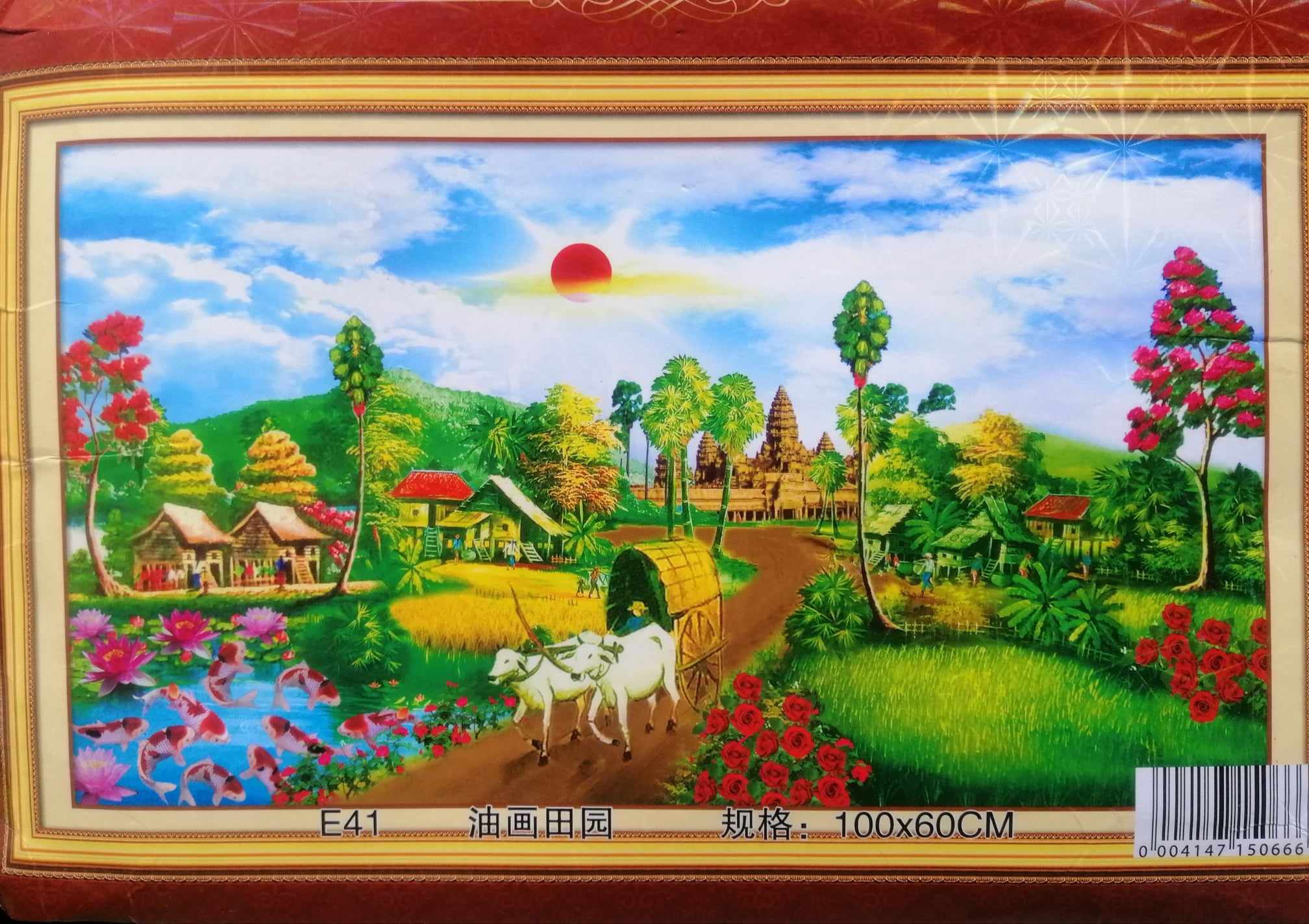 Tranh Thêu chữ thập phong cảnh nông thôn quê hương đồng quê (chưa thêu) E41