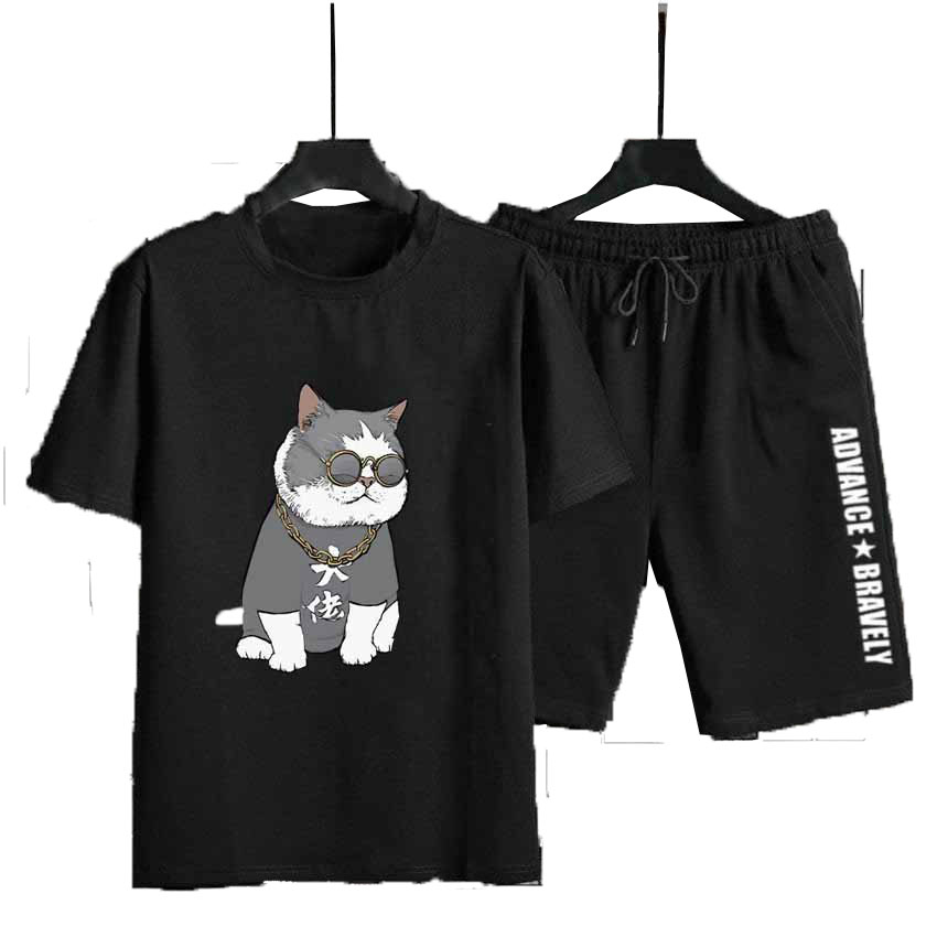 🔥[𝟰.𝟰 Hoàn Tiền 15% & giảm 20K đơn 149K] Bộ thể thao nam nữ Unisex Freeship Set bộ mặc nhà gồm Áo thun mè tay ngắn và Quần short hình in mèo kính dễ thương - BTT MÈO ĐEO KÍNH A1.SHOP