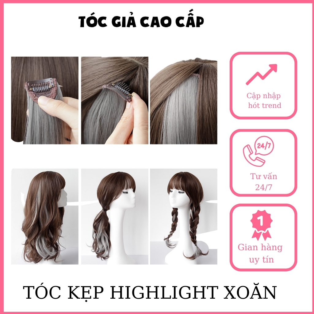 Tóc giả keph highlight xoăn dài sợi tơ cao cấp