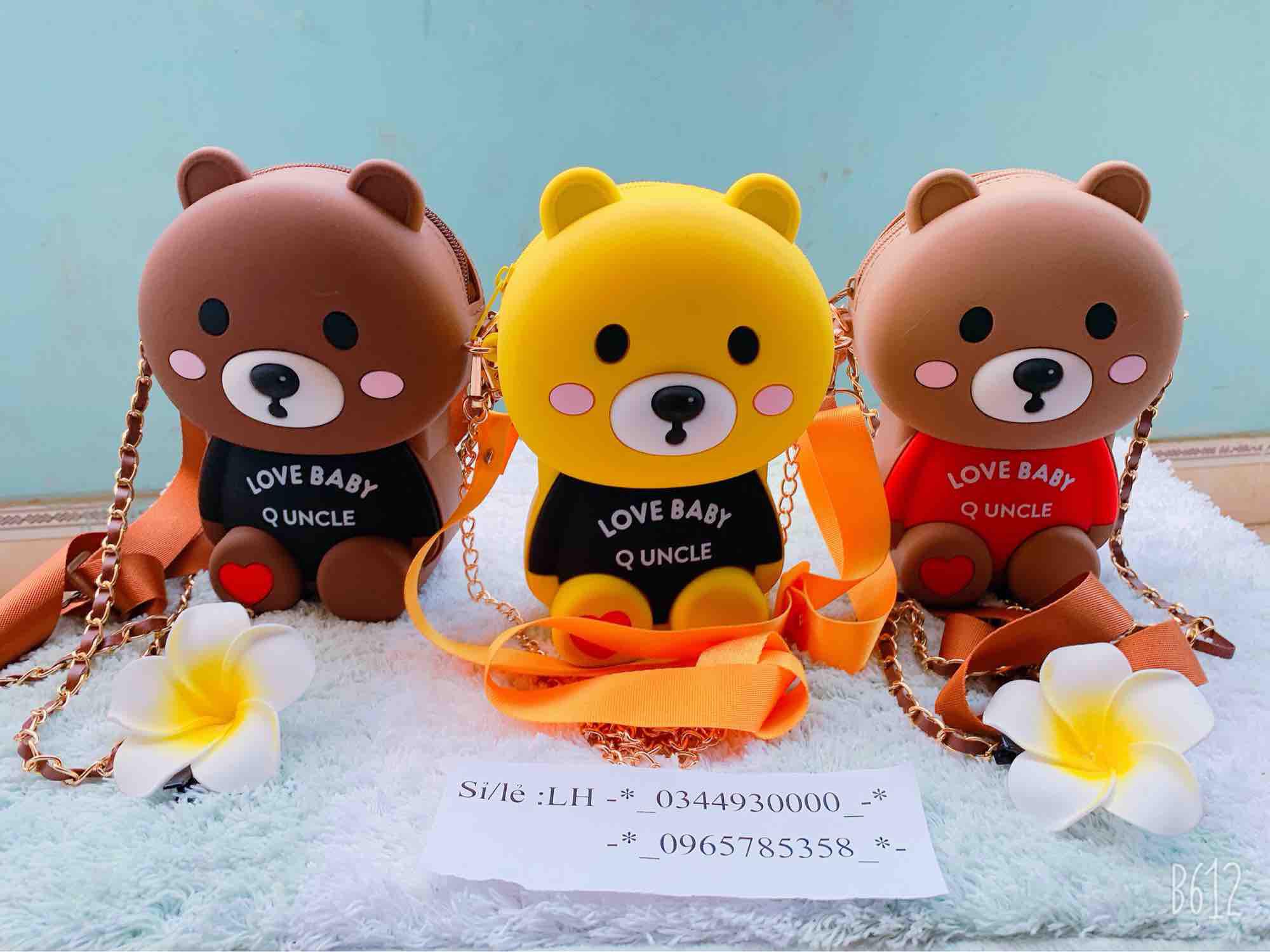 Túi gấu silicon brow love baby 2 dây