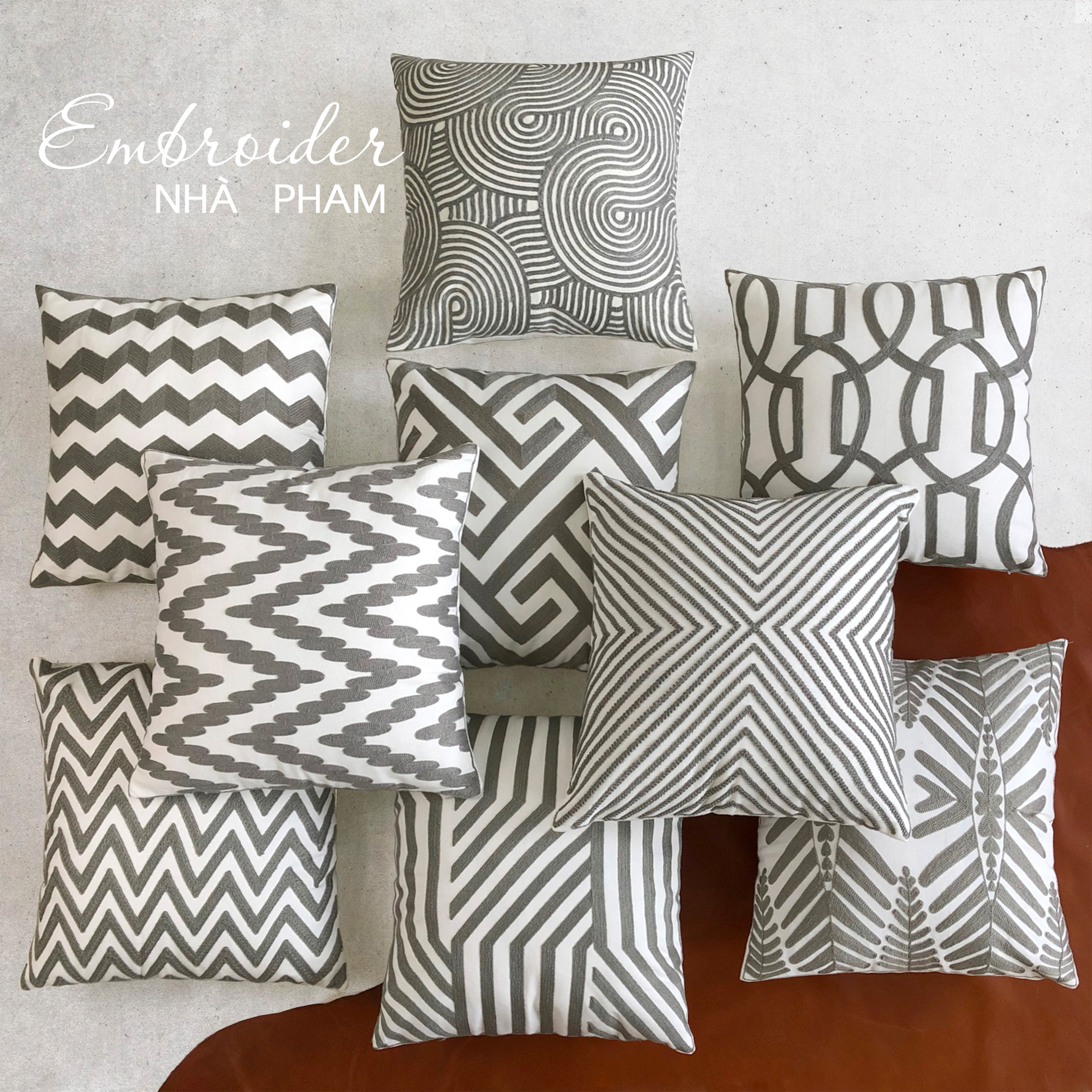 Gối Sofa Embroider PHAM (45cm x 45cm)