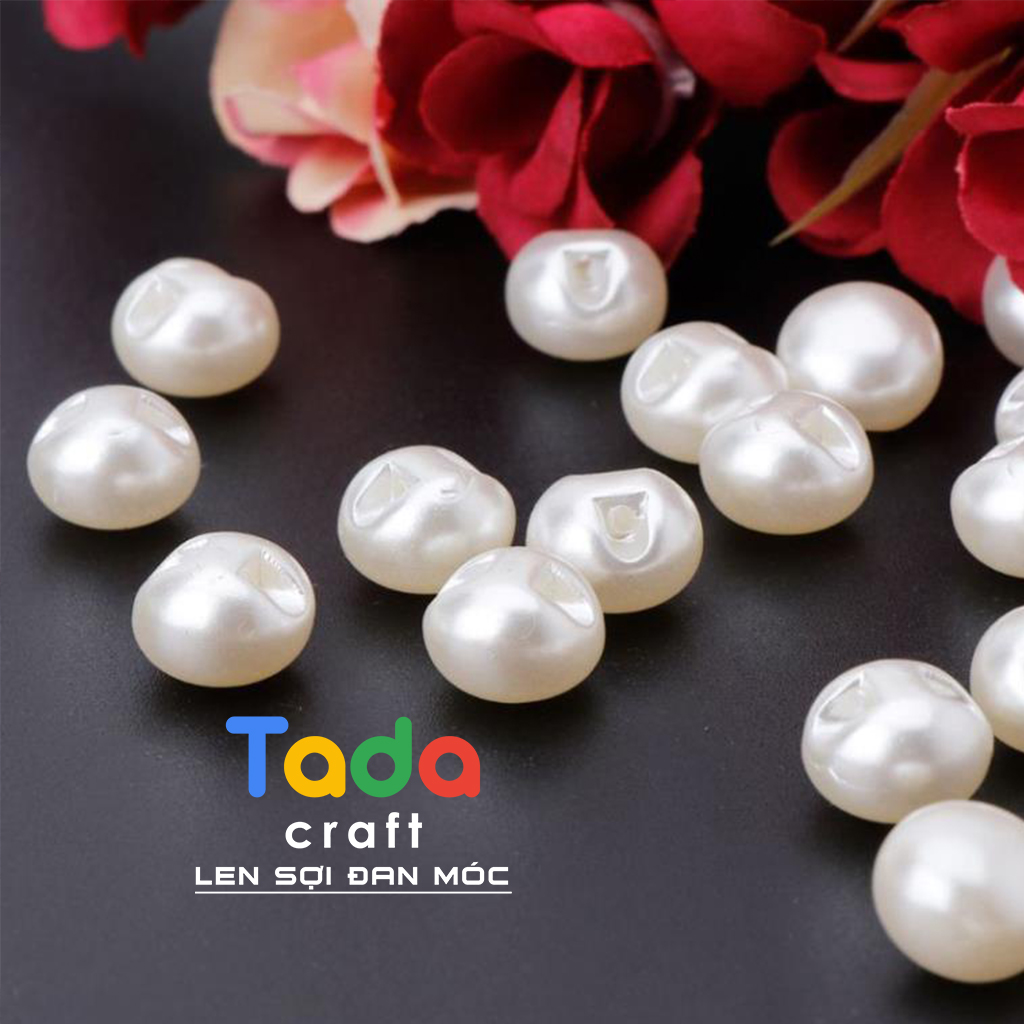 (Gói 10 cái) Nút hạt bẹt, Nút ngọc trai bẹt 10mm