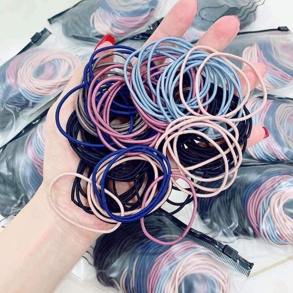 Set 100 Dây chun buộc tóc co dãn nhiều màu- Hala Kid