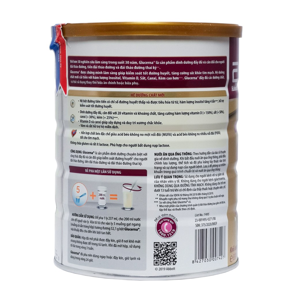 Sữa Bột Abbott Glucerna Hương Vani Hộp 800G