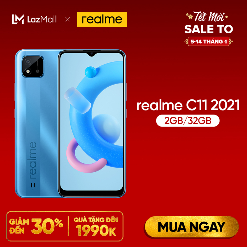 Điện thoại Realme C11 2021 2GB/32GB - Pin 5000mAh - Mở khóa nhận diện gương mặt - Màn hình IPS LCD 6.5 giá rẻ thích hợp học online - Bảo hành 12 tháng - Chính hãng Realme
