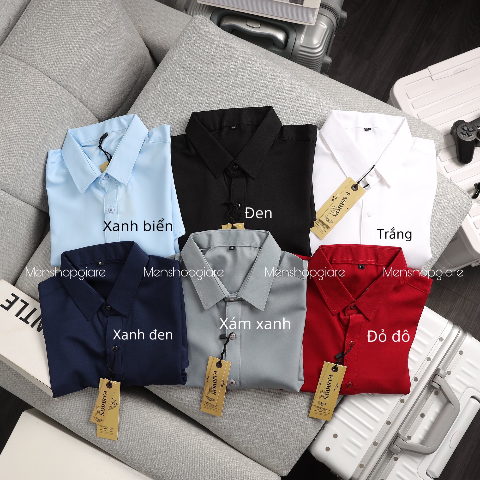 Áo sơ mi trơn nam tay ngắn vải kate lụa